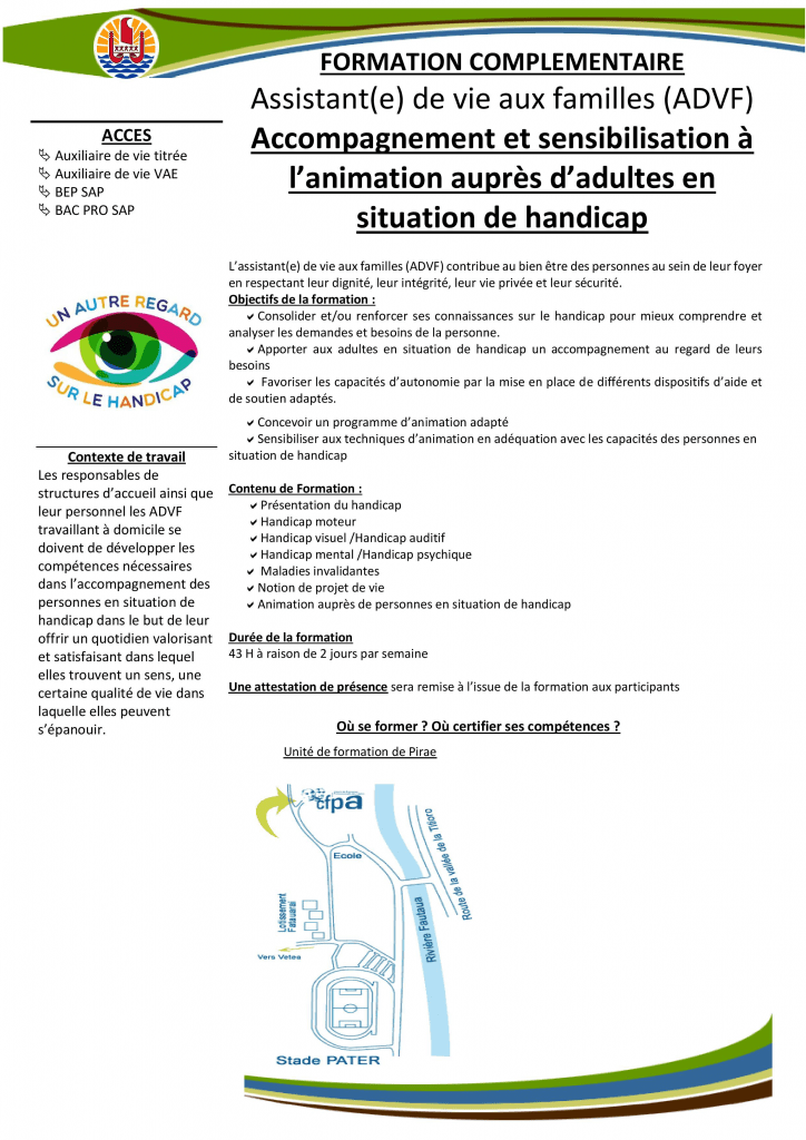 Assistant(e) de vie aux familles (A.D.V.F.) – Handicap – CFPA